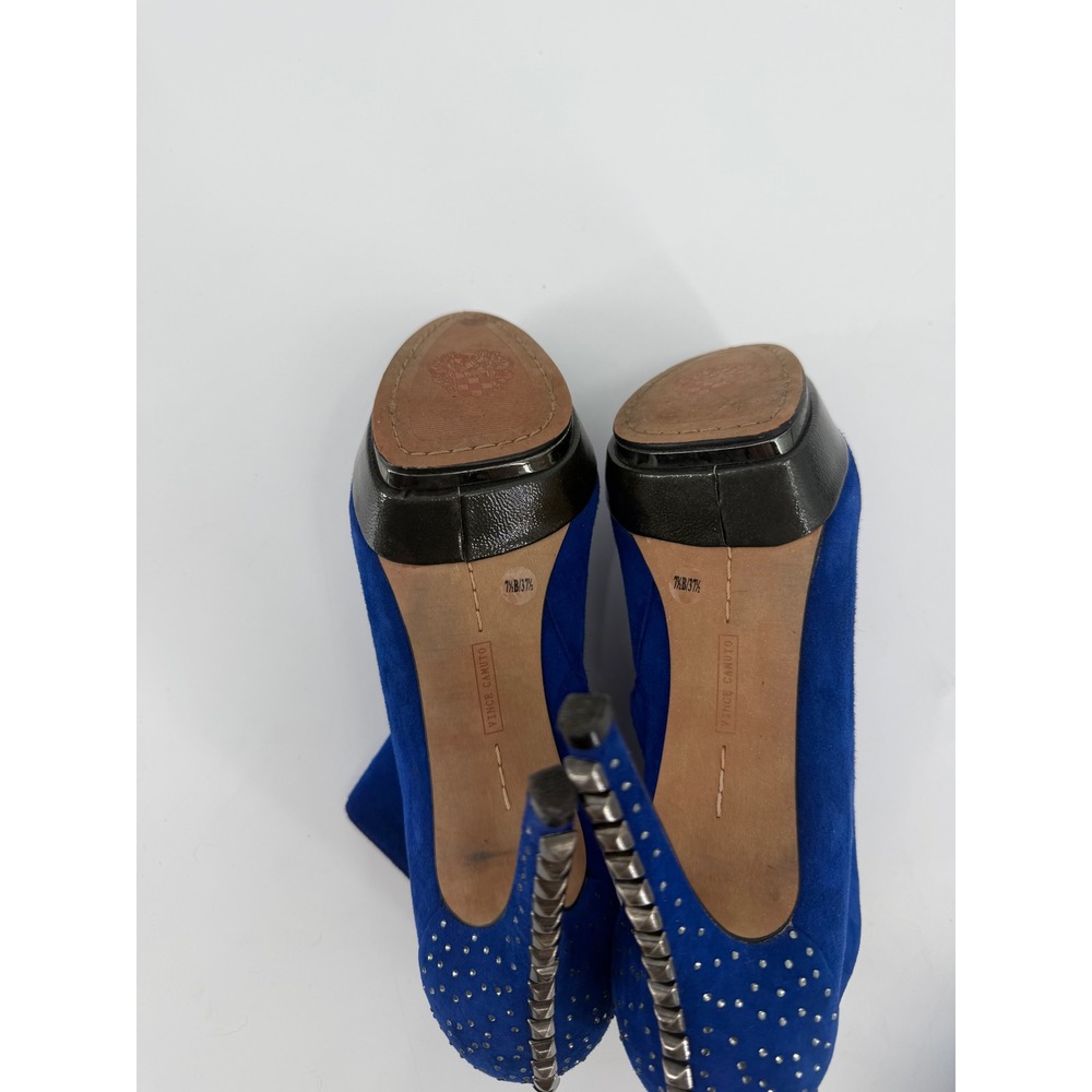 Vince Camuto Blue Suede Studded Platform Ankle Boots Heels 7.5B 37.5 - Picture 7 of 8